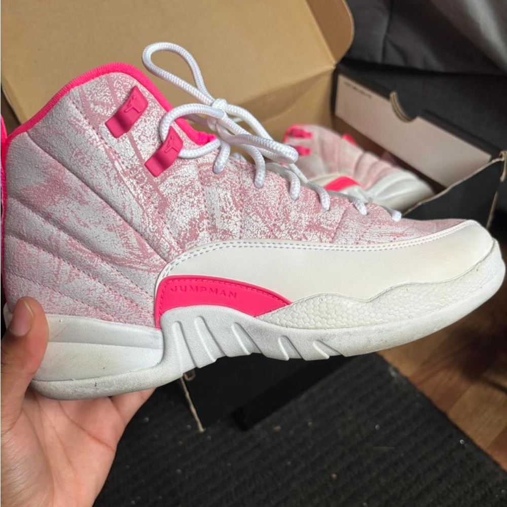 Jordan 12 Pink and White High-Top Sneakers
